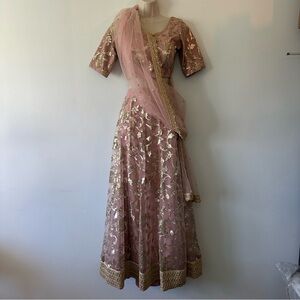 Blush Embroidered Indian Wedding Two Piece Dress with Gold Accents